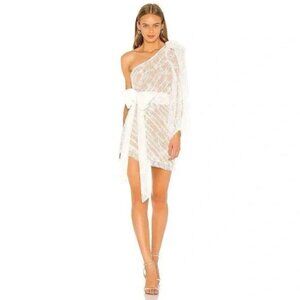 For Love & Lemons Dynasty One Shoulder Dress in White Lace- Size M